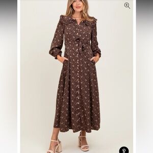 Pinkblush Brown Floral Long Sleeve Dress